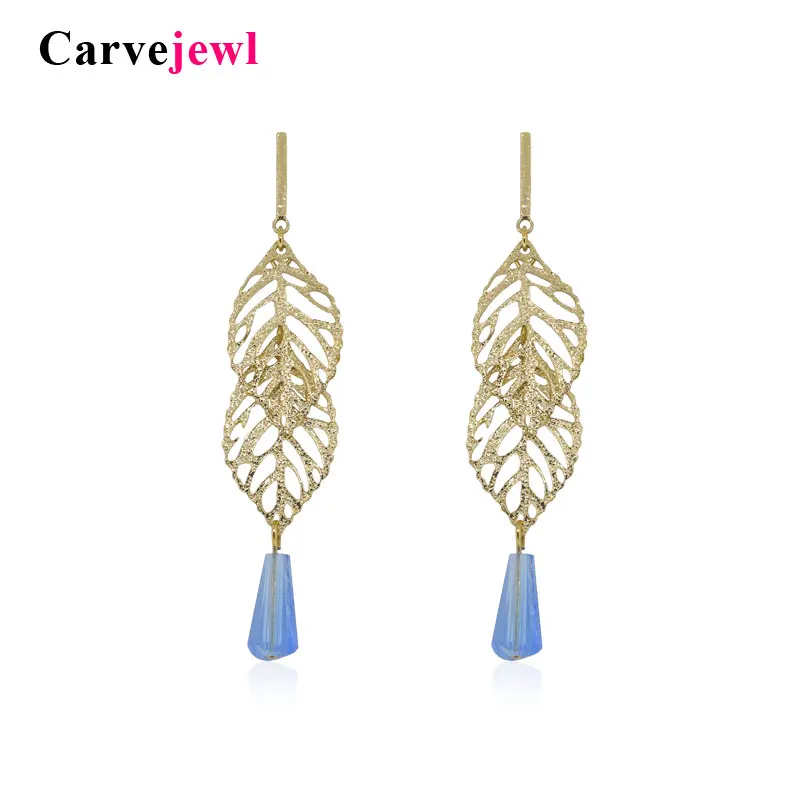 Серьги капельки Carvejewl для женщин серьги с двойными листочками из стекла в