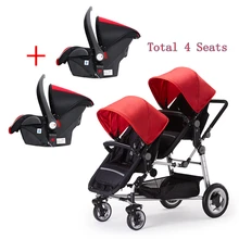 Всего 4 Места Высокая Ландшафтная коляска для близнецов Складная коляска двойная детская коляска рамка может поделиться с 2 автокресла люлька