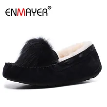 ENMAYER/роскошная дизайнерская Брендовая женская обувь из натуральной кожи, натуральный мех, шерсть, с лисьими помпонами, Мокасины, женские розовые лоферы на плоской подошве CR693