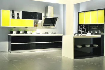 

High gloss modern kitchen furniture two colors black mixed yellow