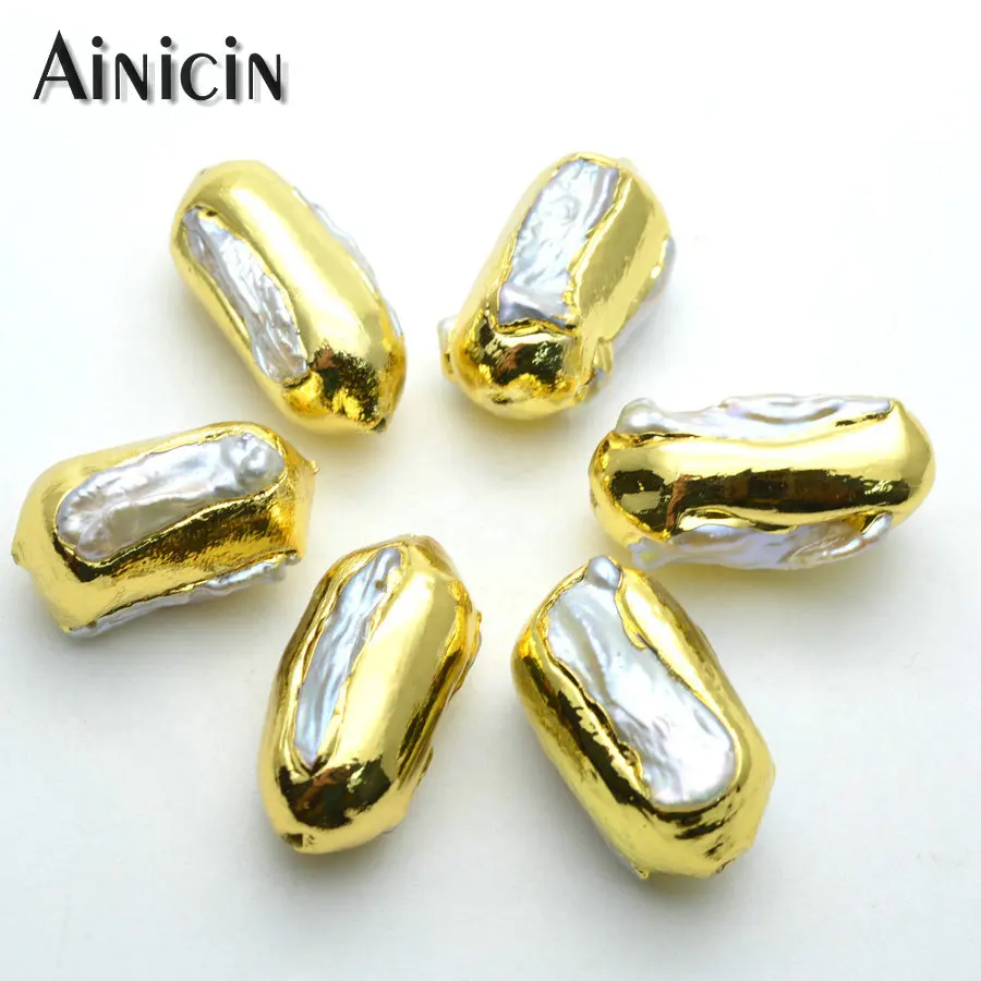 

New Arrival 15x28mm Large Natural Freshwater Pearl Gold Plating Loose Beads Fashion Jewelry Making Findings 10pcs
