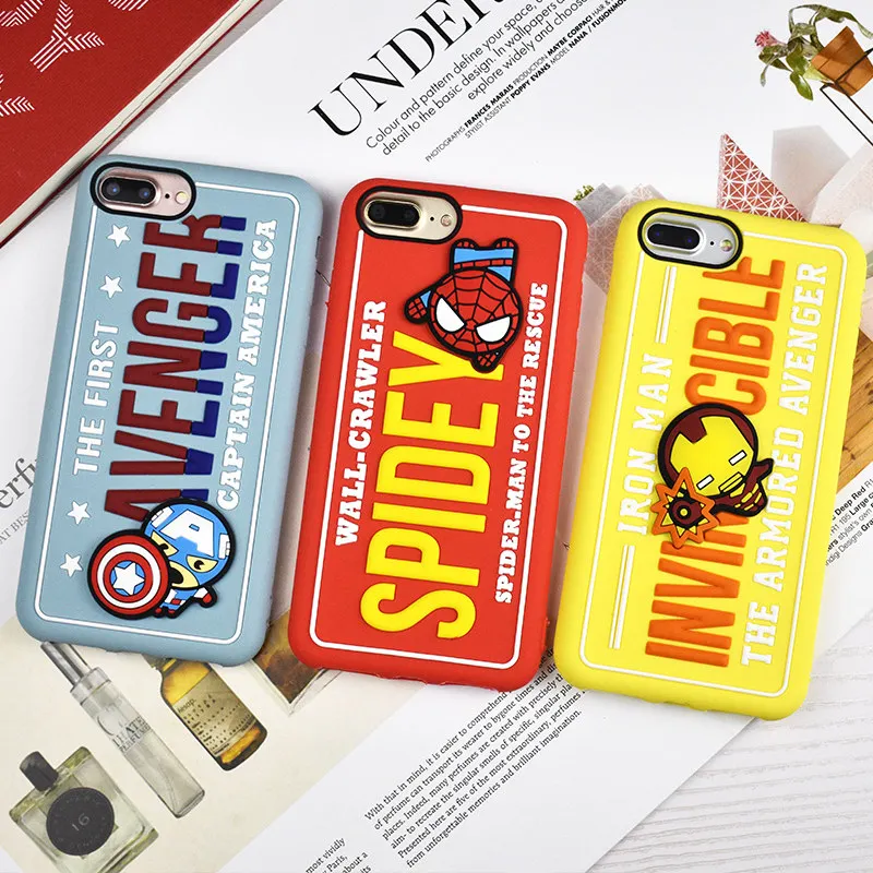 

3D Cartoon Embossed SpiderMan Captain America Iron Man Phone Case For Iphone 6 6s 7 8 Plus X XR XS MAX Silicone Protection Cover