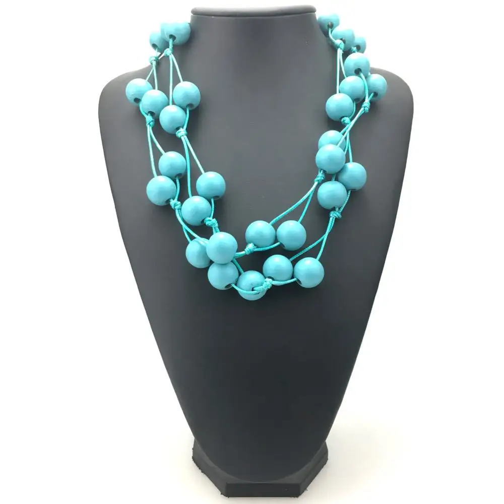 MANILAI, модное богемное многослойное массивное ожерелье для женщин, ручная работа, деревянные бусы, чокеры, ожерелье, ювелирные изделия - Окраска металла: Sky blue Necklace