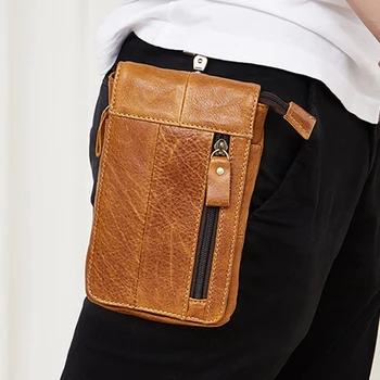 

Real Cowhide Hook Belt Waist Bag Cell/Mobile Phone Purse Pouch Vintage High Quality Male Genuine Leather Men Hip Bum Fanny Pack