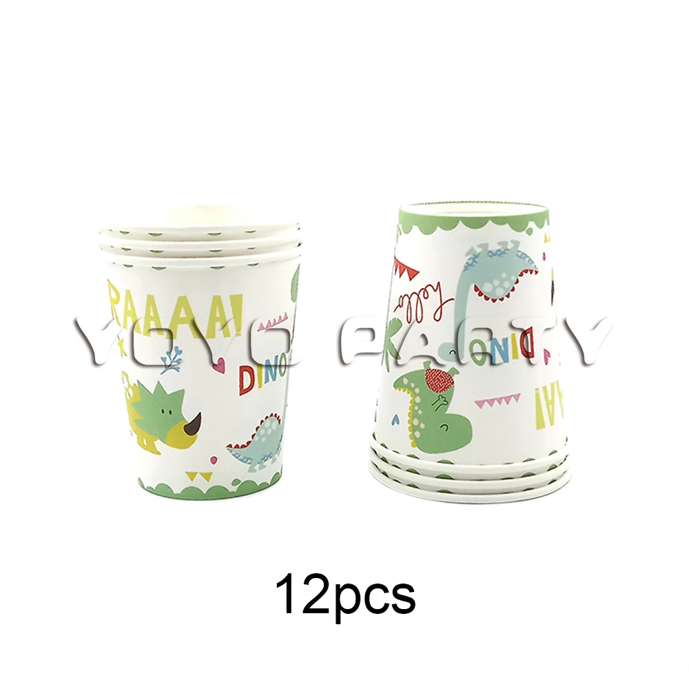 

For kids children DINOSAUR theme party supplies disposable tableware, 12pcs 250ml cup glass for cool or hot drinking