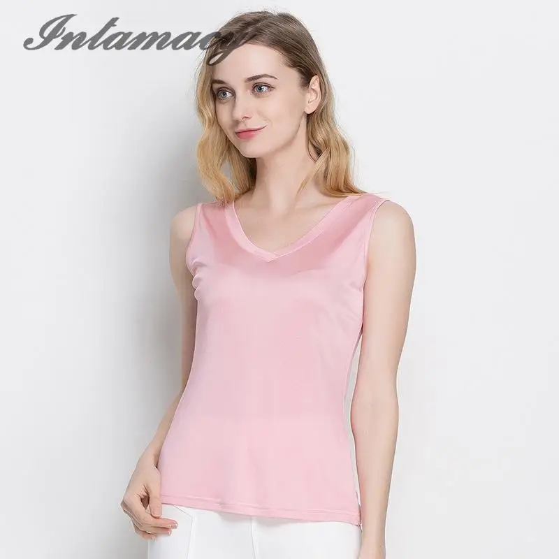 

In The Summer, New Ladies Wear Knitted Silk Vests, V Silk Sleeveless Vests, 100% real silk T-shirts And Blouses