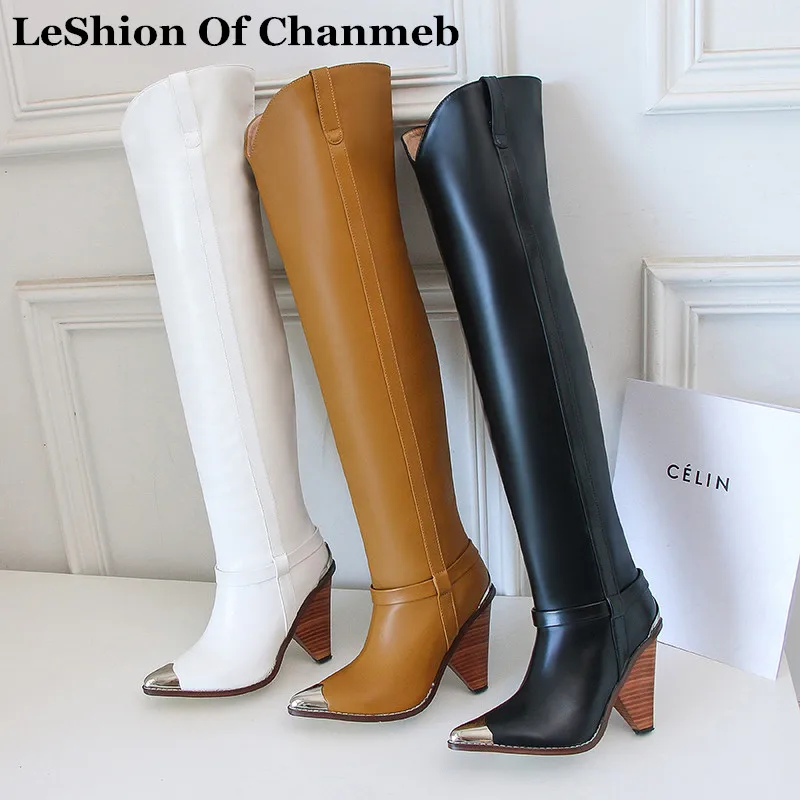 

2020 fashion over the knee western boots women size 34-44 pointed toe wedges heels thigh high boots slip ons ladies runway shoes