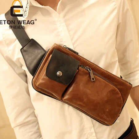 

New Fashion Men PU leather Waist bag Brown Wading Chest Pack Cross body Sling Single Shoulder Bag Trendy Fanny Pack WB00010
