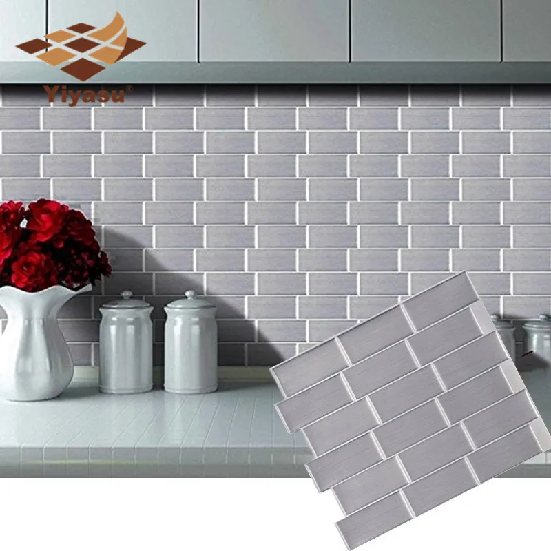 Subway Silver Tile Self Adhesive Peel and stick Wall Decal Sticker DIY