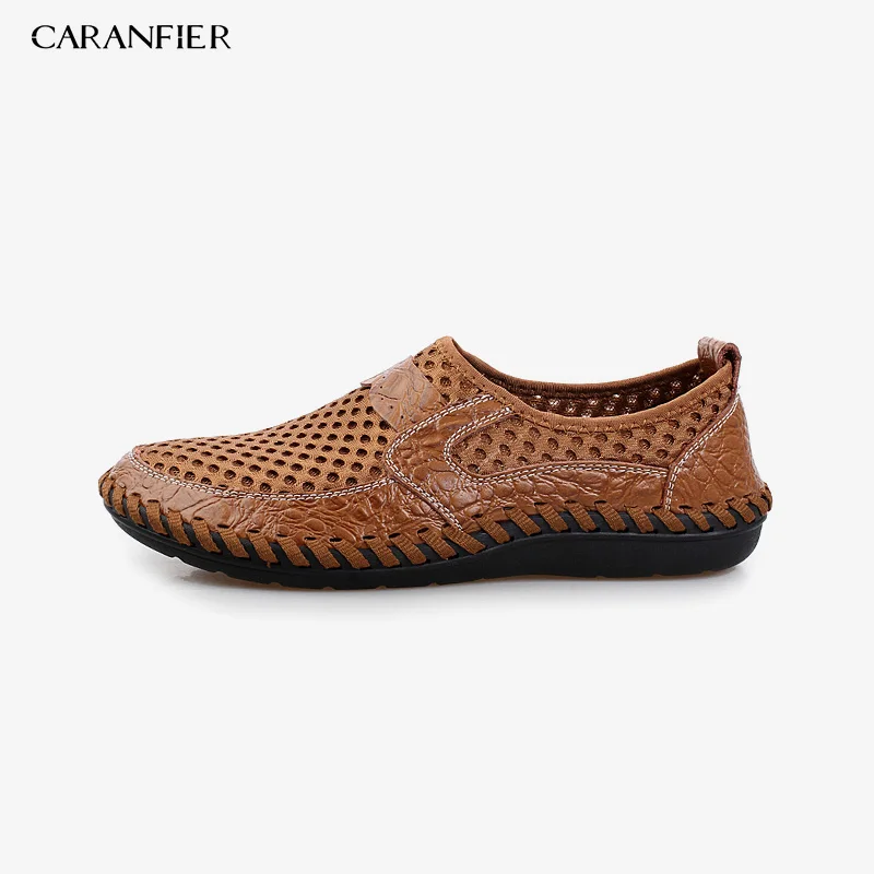 

CARANFIER Genuine Leather Summer Shoes Men Flats Loafers Breathable Casual Homme Real Leather Driver Men Moccasins Shoes