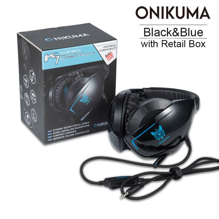 ONIKUMA K7 Casque PS4 игровая гарнитура с микрофоном Проводные PC Gamer стерео наушники с гарнитурой для нового Xbox One/ноутбука планшета - Цвет: Blue with Retail Box