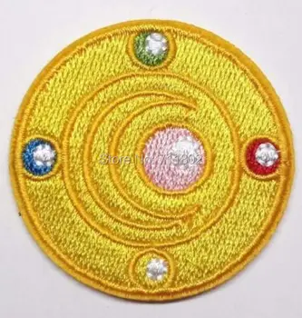 

Sailor Moon iron on patches Yellow logo cloth embroidered cloth DIY Applique Round Badge wholesale
