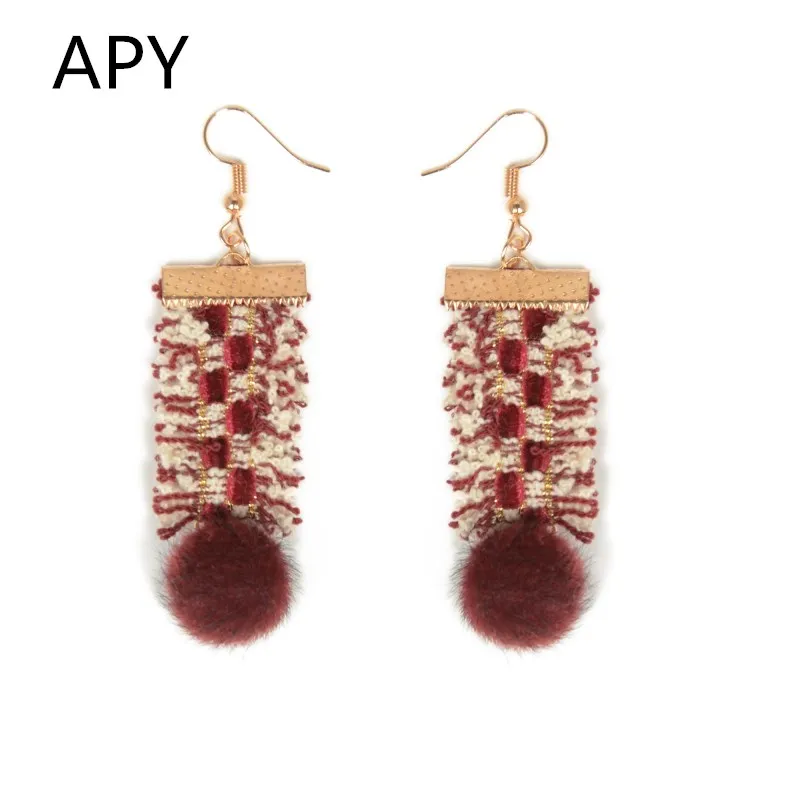 APY Fashion Vintage Velvet Ball Dangle Earrings for Women Elegant Red