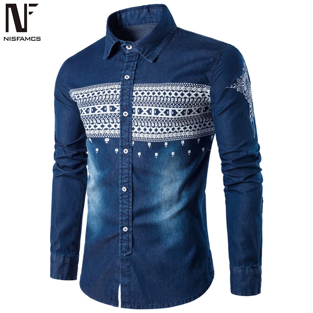 

Korean 3XL Men Denim Shirts Handsome Boy Patchwork Style Blusa Cotton Warm Shirts Young Man Club Clothing Hot Sale 2019 November