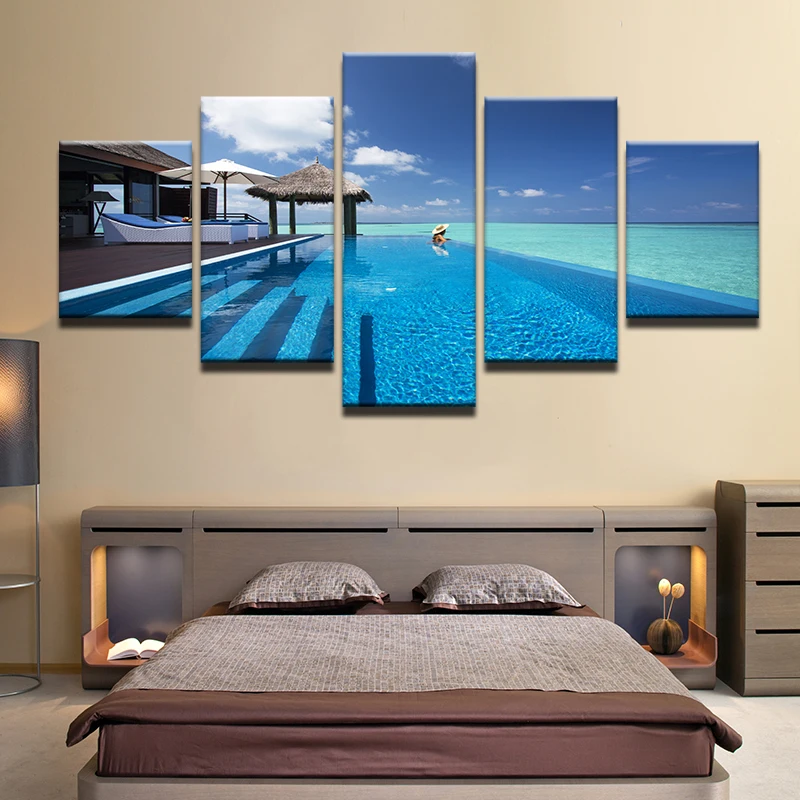 5 Pieces/set Maldives Story Swimming Pool Wall Art For Wall Decor Home