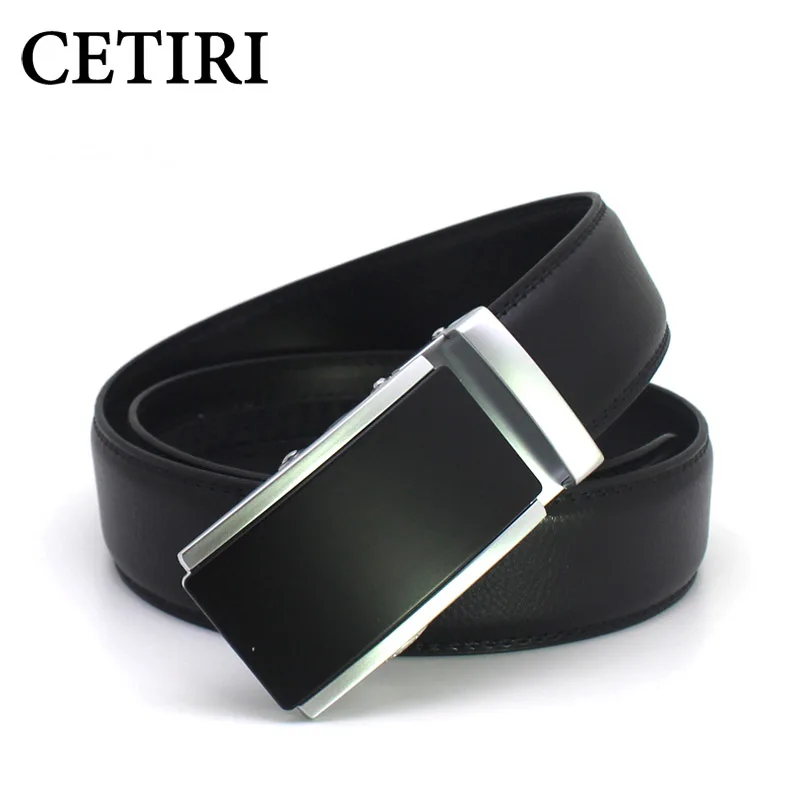 CETIRI мужские ремни роскошные, дизайнерские ремни мужские высокого качества из натуральной кожи трещотка нажмите автоматический ремень для джинсов ceinture homme - Цвет: Black