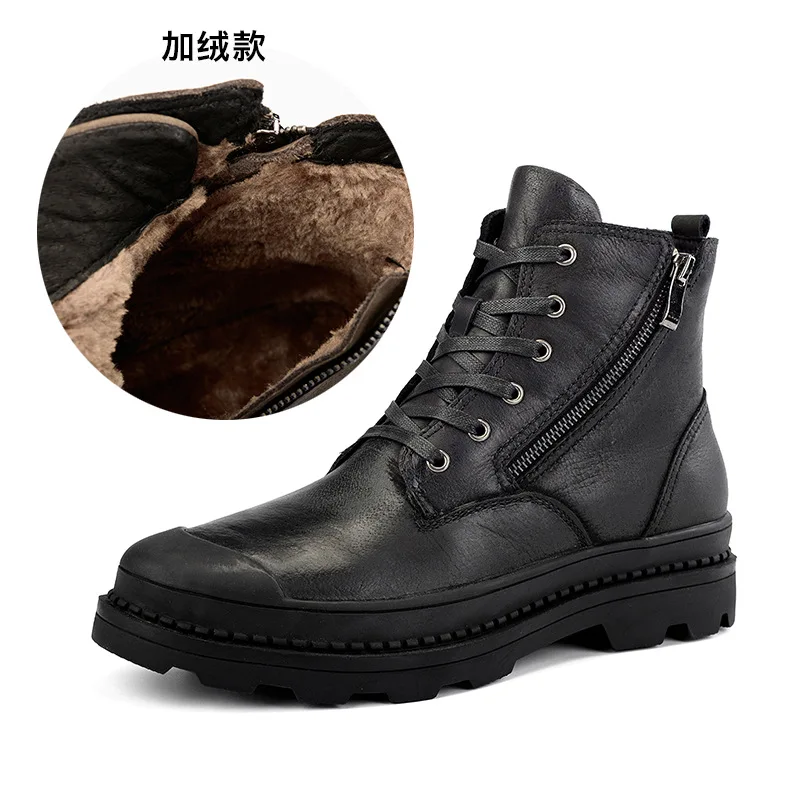 

Genuine Leather Men'S Boots High Quality Leather Men Boots Plush 2018 Zipper Winter Ankle Boots Men Fur Snow Boots