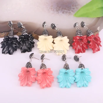 

Fashion 6Pair Pave Rhinestone Resin FLOWER Party Drop Dangle Earrings For Women