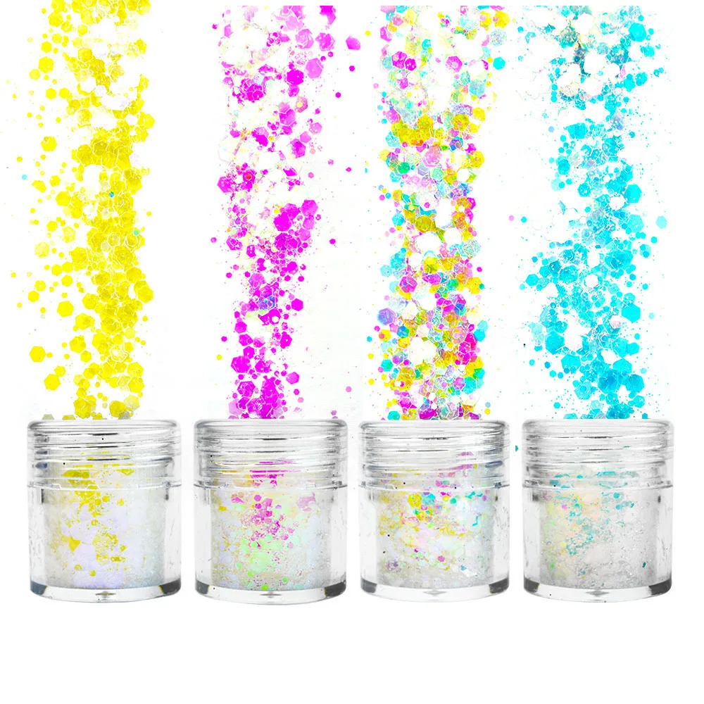 

4 Colors Mix Size Nail Glitter Powder Sequins Colorful White Shinning Nail Flakes 3d Charm Dust For Nail Art Decorations SF3072