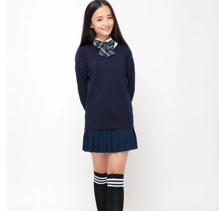 

Autumn Japan Shcool Uniform For Girls and Boys Students knitted V-neck Long Sleeve Pullover Sweater Cosplay Costumes 8 Colors