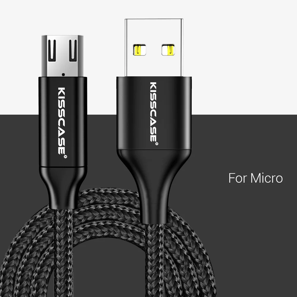 KISSCASE Micro USB кабель для huawei P10 для Redmi Note 5 Реверсивный Micro USB кабель для зарядки и передачи данных для телефона samsung S7 USB кабель - Цвет: Черный