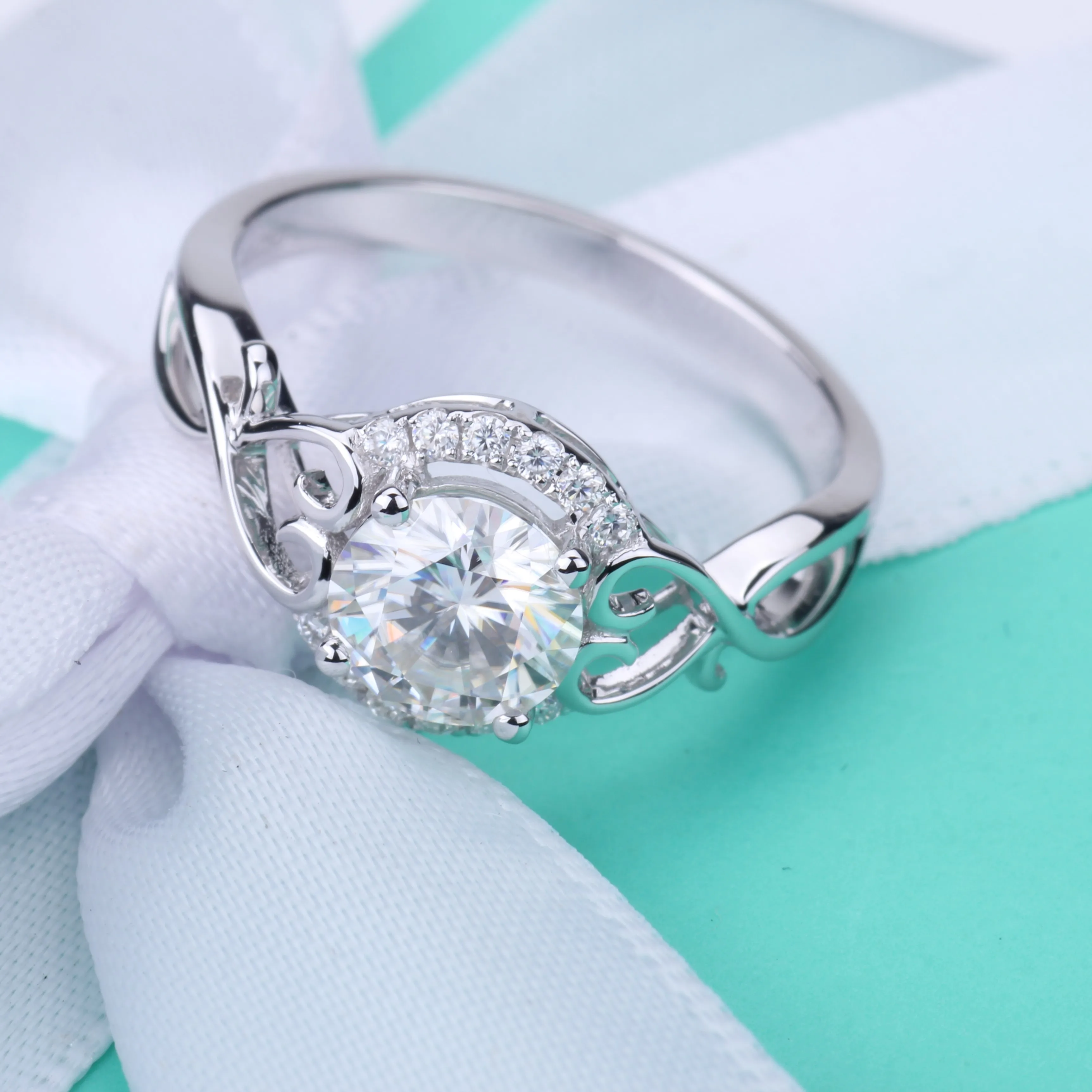 1.0ct кольцо с алмазом moissanites Обручение кольца для женщин белое золото 14 карат женские обручальные кольца, ювелирное изделие, высокое качество