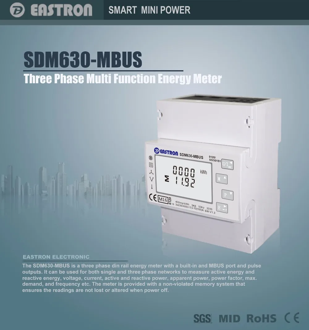 SDM630 Mbus. Трехфазный измеритель энергии M-bus lcd и сенсорные кнопки, Импульсные и RS485 Mbus выходы не MID