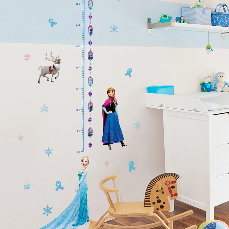 Lovely Elsa Anna Princess Wall Stickers Home Decoration Girls Wall Decals Frozen Mural Art Growth Chart For Kids Height Measure