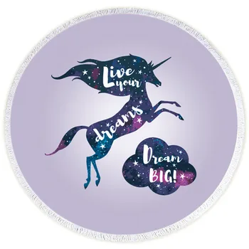 

Cute Unicorn Rainbow Printed Round Beach Towel with Tassels Absorbent Microfiber Bath Towel Yoga Mat150x150cm
