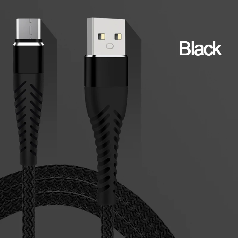 2.4A Быстрая Зарядка Micro usb type C кабель зарядное устройство для iPhone 8 мобильный телефон зарядка для huawei USBC длинный короткий шнур 25 см/1 м/2 м/3 м - Color: Black