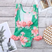 Для детей купальник-бикини для девочек, Цельный купальник Цветочный принт Купальники Купальник Одежда для купания, новинка, летняя детская одежда для купания 4,4
