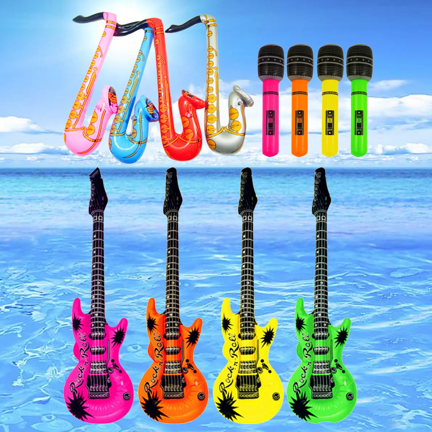 14cps надувные гитары саксофон микрофон воздушные шары музыкальные инструменты игрушки аксессуары для детей плавательный бассейн вечерние принадлежности