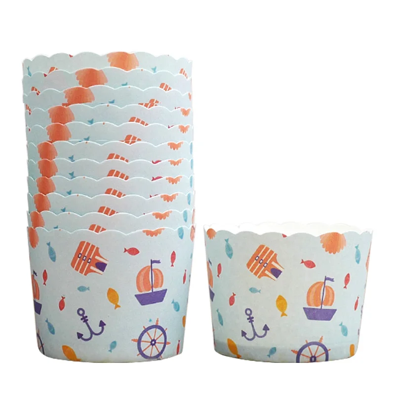 

50PCS New arrival sailboat Fish Shell Paper Cupcake Liner Baking tool Muffin Cup Case Tray Cake Mold wedding birthday party