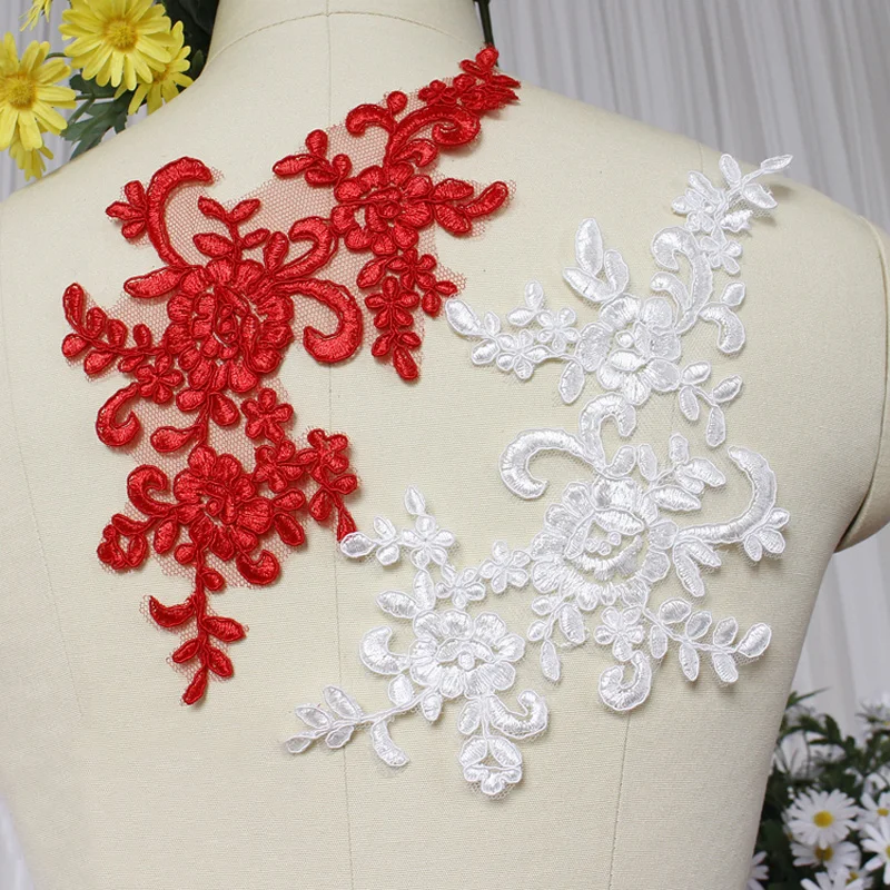 

4PC 25*12.5cm 16 Colors for Choice Wedding Dresses Lace Applique Accessories Embroidery Lace Applique Fabric Trim
