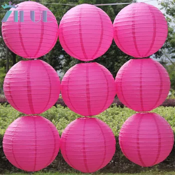 

Zilue Cheap! Rose Red Color Paper Lanterns10/lot Chinese Traditional Round Paper Festival Lantern wedding party decoration