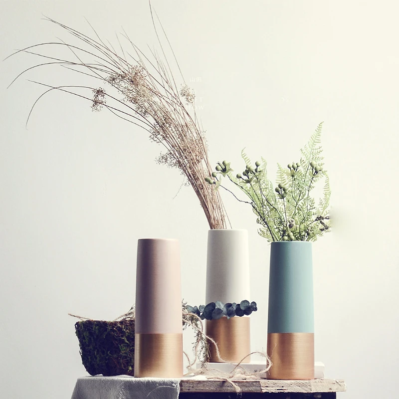 Современная Золотая керамическая ваза в скандинавском стиле, белые керамические вазы ручной работы для цветов, декор для гостиной, украшения для дома, Свадебный декор, ваза