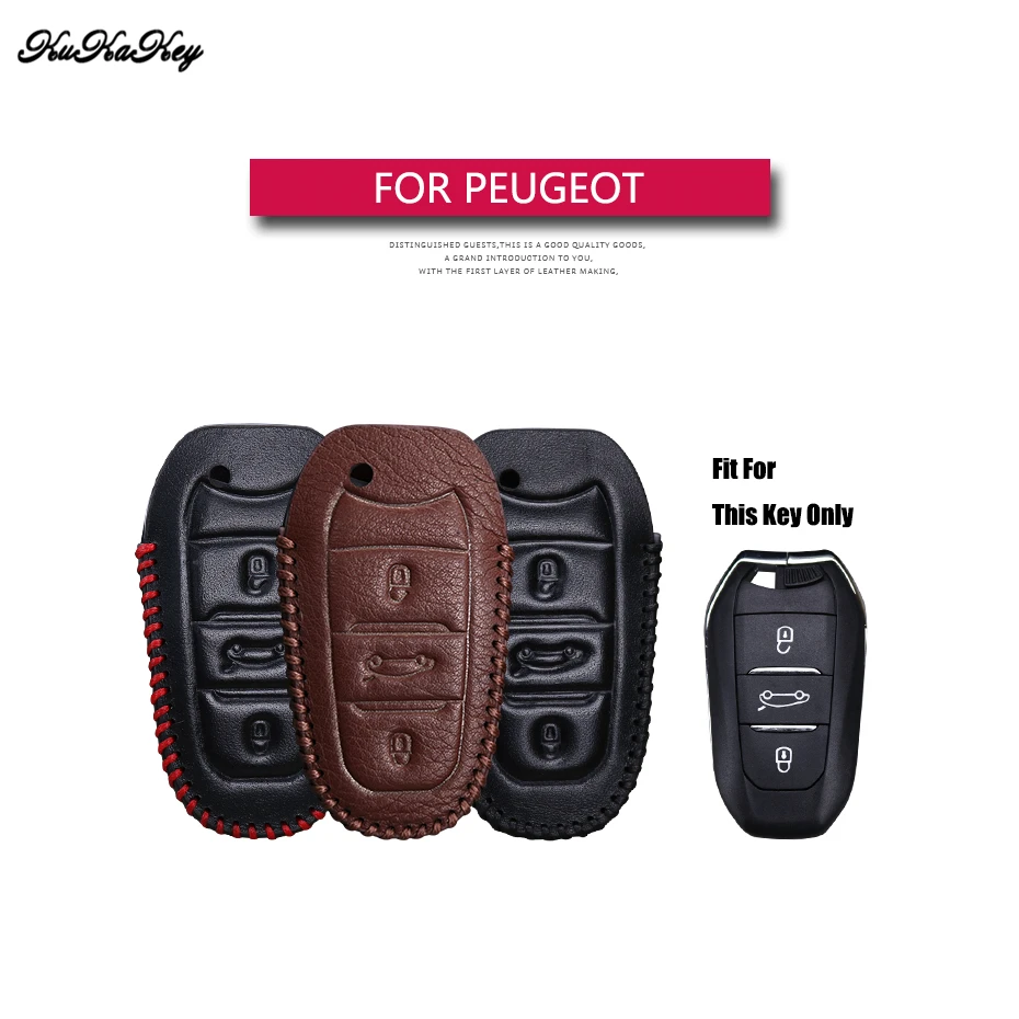 Genuine Leather Remote Keyless Car Key Case Cover For Peugeot 308 408 508 2008 3008 4008 5008