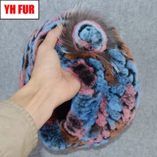 Повседневные женские береты из натурального меха кролика рекс теплые зимние шапки шапка из кроличьего меха Рекс Женские Вязаные эластичные шапочки Украшенные цветком