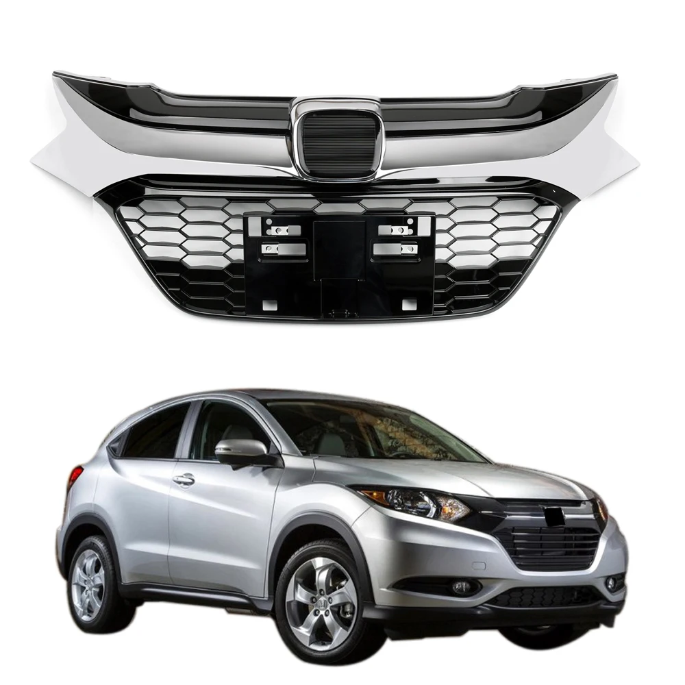 

Areyourshop Front Grille Sport Style Chrome Black Glossy Grill Trim For Honda HR-V HRV 2016-2018 Front Grille Car Accessories