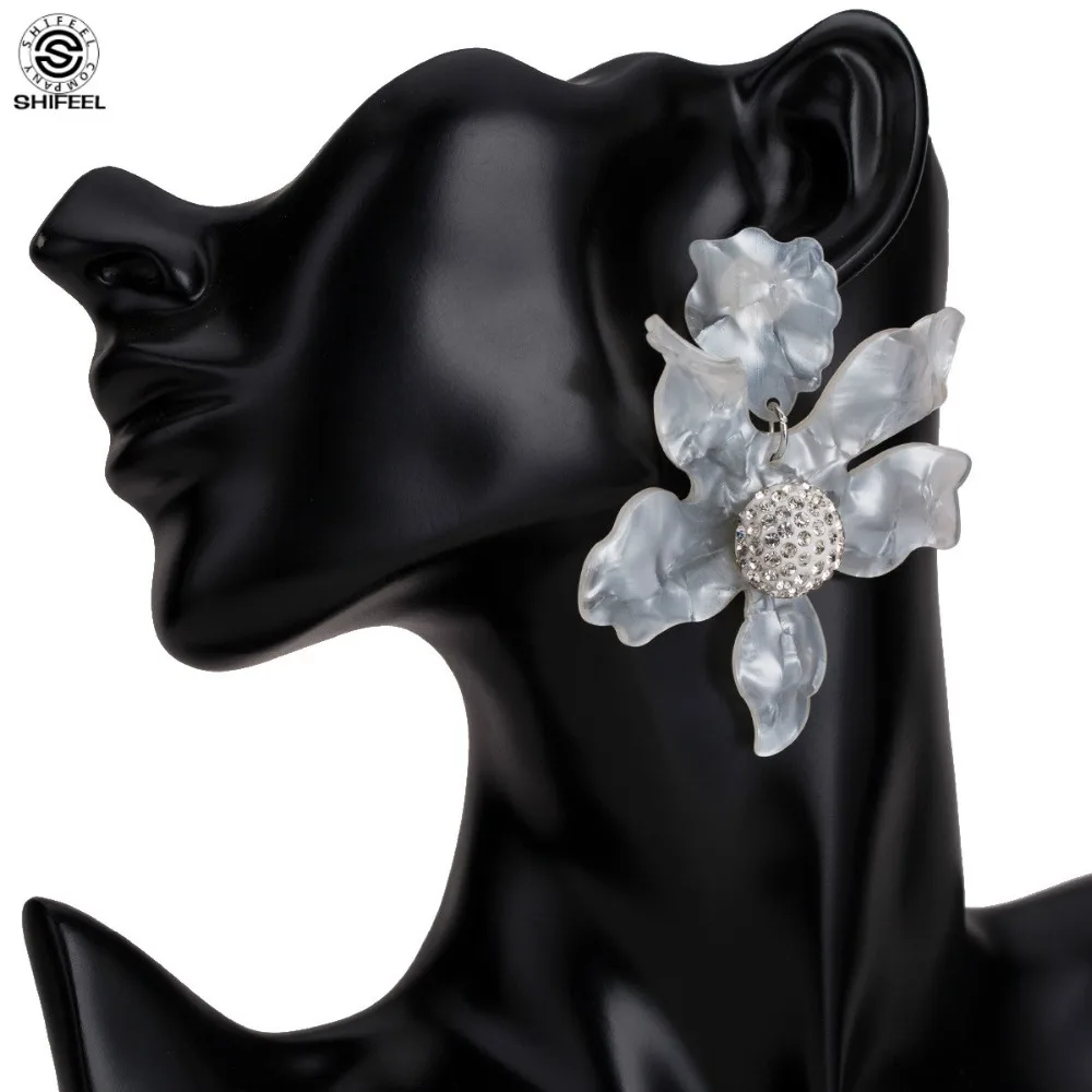 

SHIFEEL 2019 New Arrival Occident Fashion Bohemia Hyperbole Acrylic Flower Rhinestone ball Earrings Big Pendients Women Jewelry