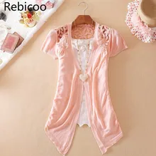 New Fashion Women Short Sleeve Lace Sweet Candy Color Leisure Crochet Knit Casual Blouse Cardigan Sweater Fast Shipping sweet lace crochet see through pure color blouse