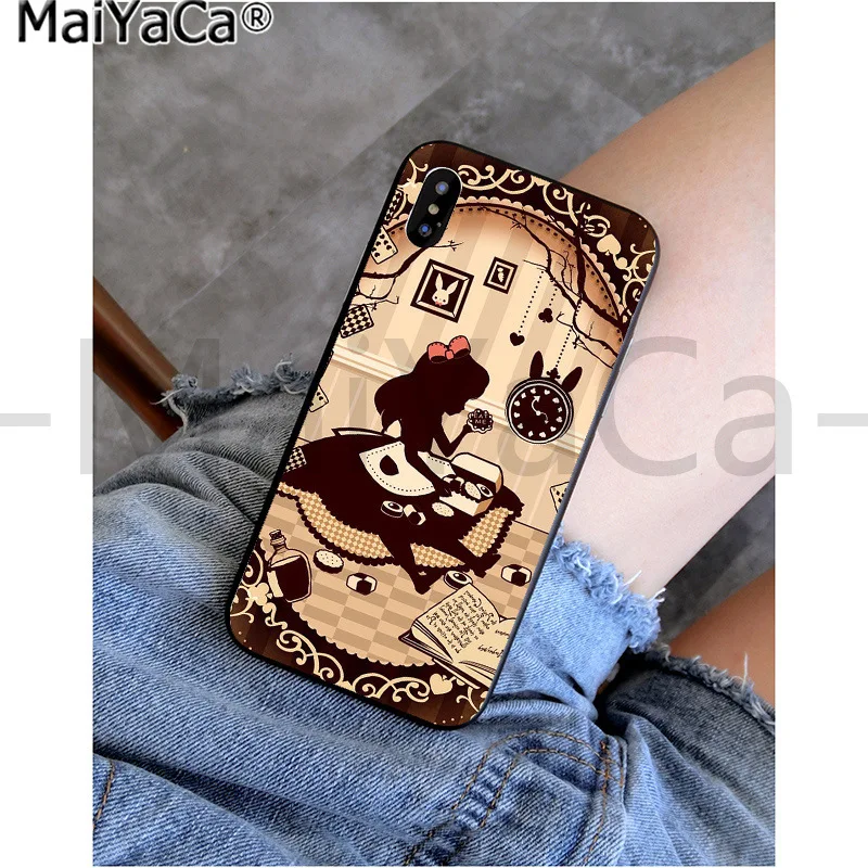 Черный чехол MaiYaCa Alice in Wonderland cat из ТПУ для iphone 11 pro X XS MAX 66S 7 7plus 8 8Plus 5s XR - Цвет: A2