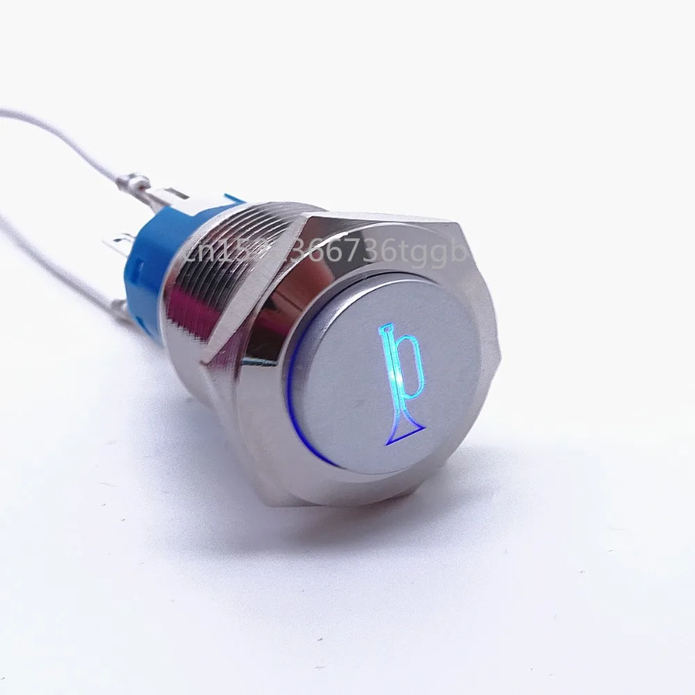

19MM self-resetting metal push button switch knob button with symbol car horn switch modified 12V door bell horn power start