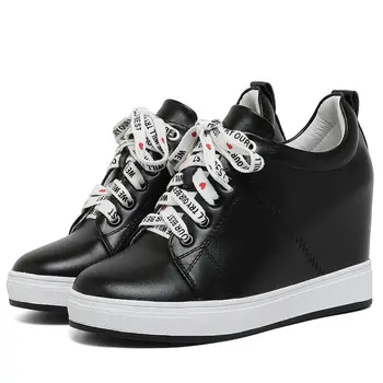 

Wedges Platform Oxfords Women Tennis Shoes Lace Up Cow Leather High Heel Pumps Shoes Med Top Punk Creepers Casual Trainers Shoes