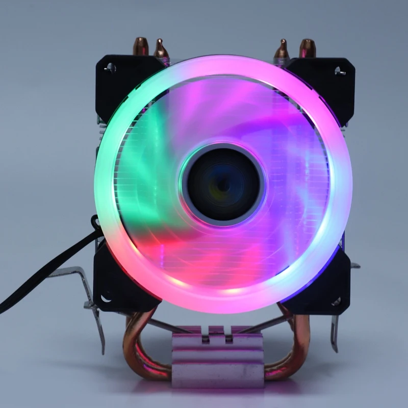 Lanshuo Led Чистая медь 2 тепловая труба для 1366 1155 775 Intel/Amd Многоплатформенный процессор радиатор 3 провода со светом (пять цветов)