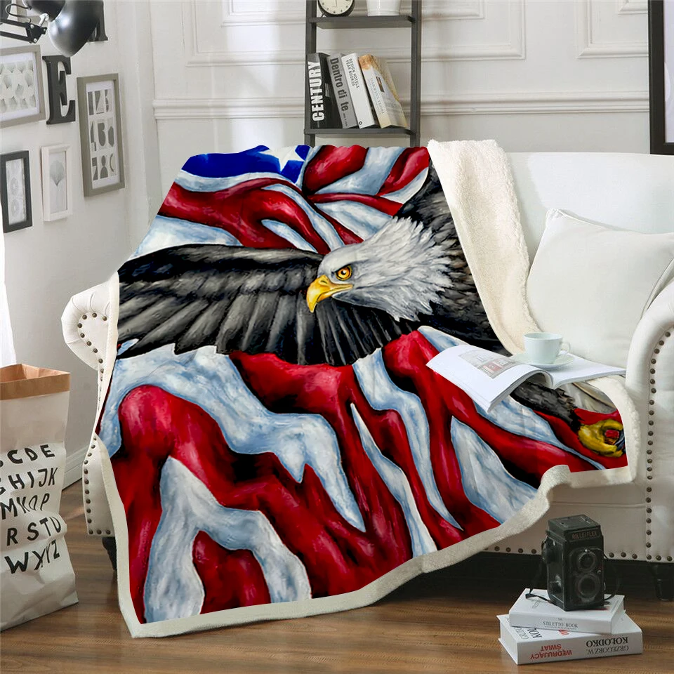 

American Bald Eagle 3D Print Sherpa Blanket Couch Cover Travel Youth Bedding Outlet Velvet Plush Throw Fleece Blanket Bedspread