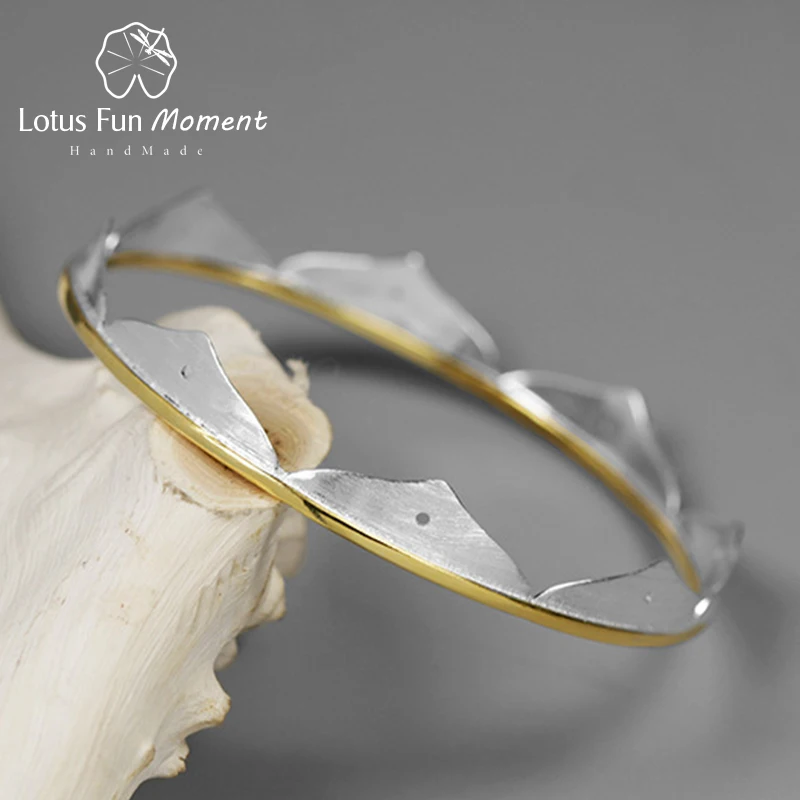 

Lotus Fun Moment Real 925 Sterling Silver Natural Creative Fashion Jewelry Minimalist Lotus Flower Bangles for Women