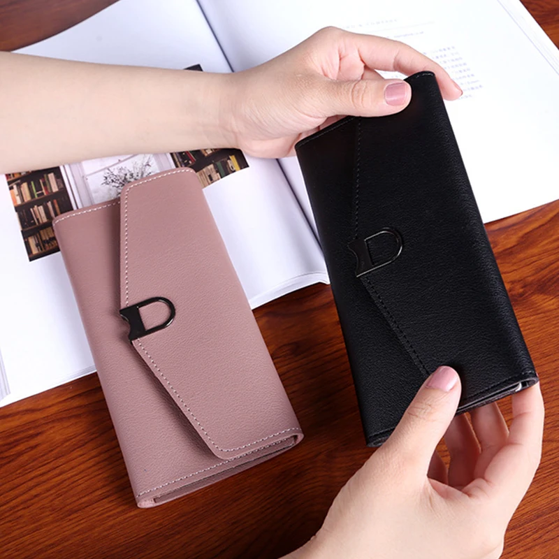 

Women Fasion Wallets Thinnest Envelope Purse Woman Solid Soft PU Wallet Three Folding Money Bags Elegant Hand-take Bag Universe