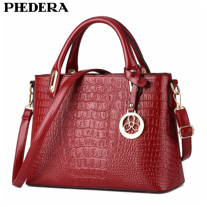 

PHEDERA Brand New Luxury Ladies Totes Bag Popular Crocodile Pattern Leather Women Handbag Designer Alligator Female Pouch 2017