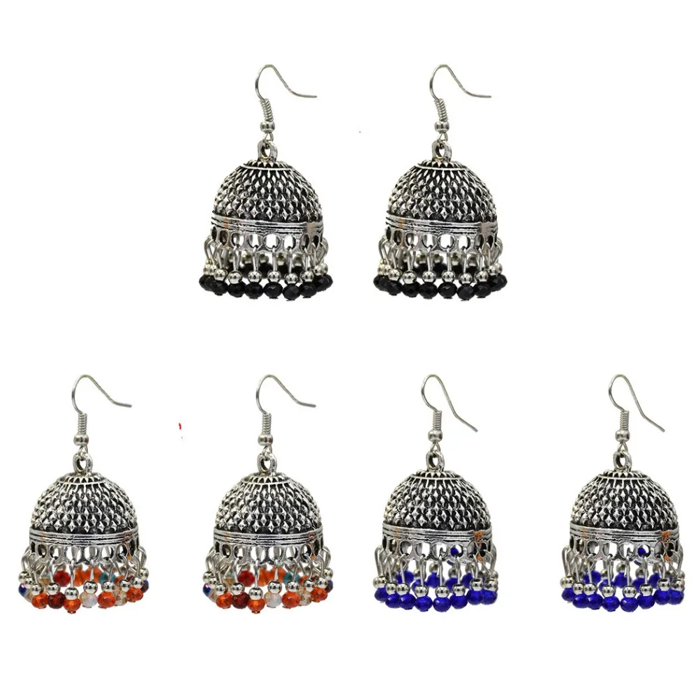 Новые модные эффектные серьги в стиле бохо Jhumka lLong серебристые виде